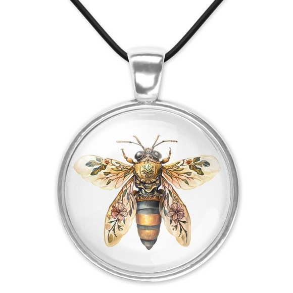 None Jewelry - Elegant Silver Bee Pendant Necklace 1 Inch